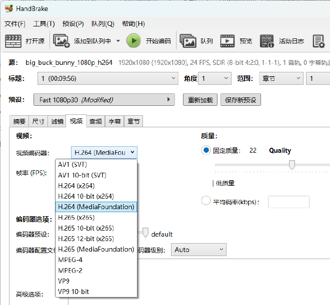 Handbrake 编码器选择